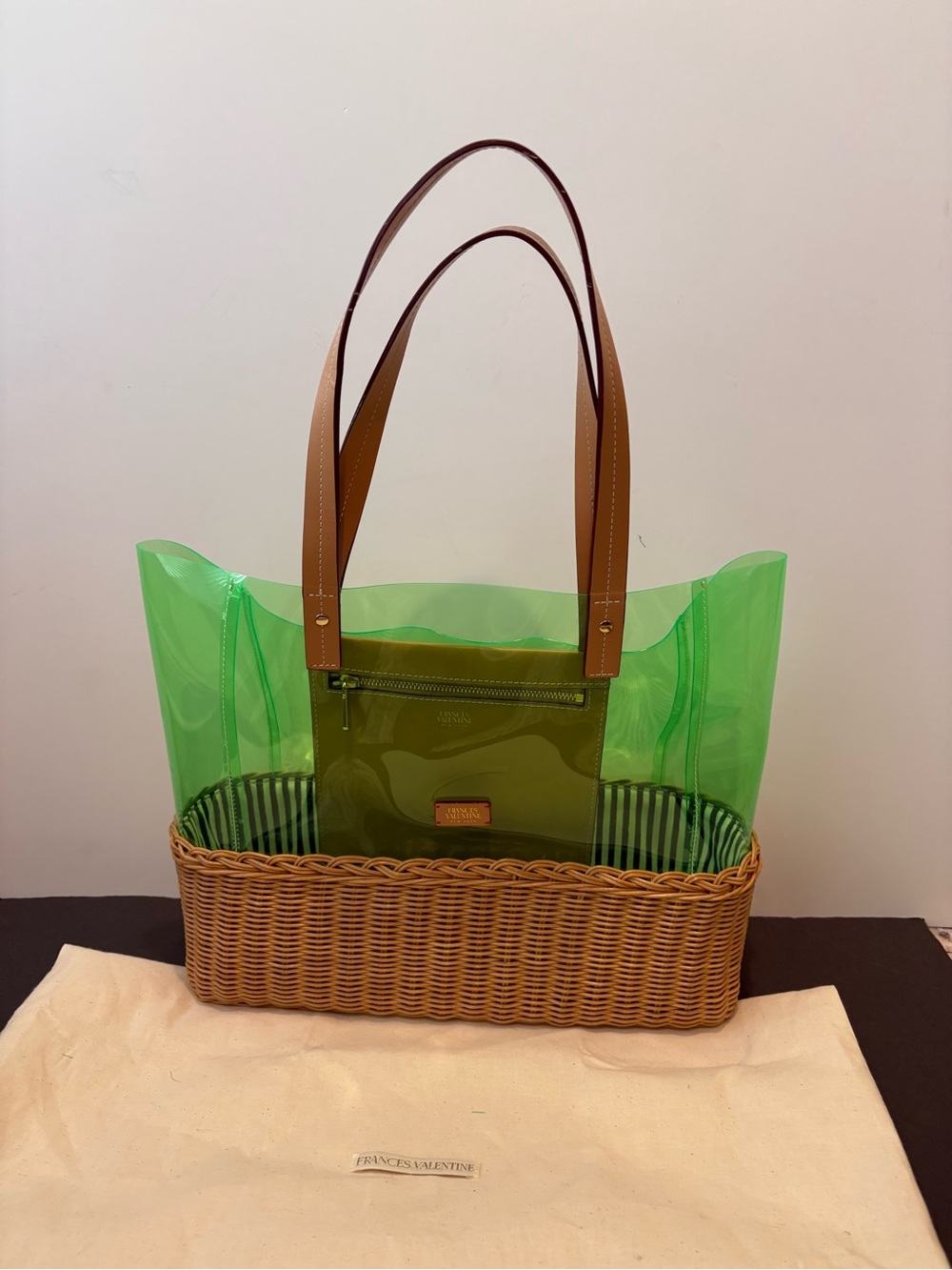 Frances Valentine Green Wicker-trimmed PVC Margaret Tote Bag